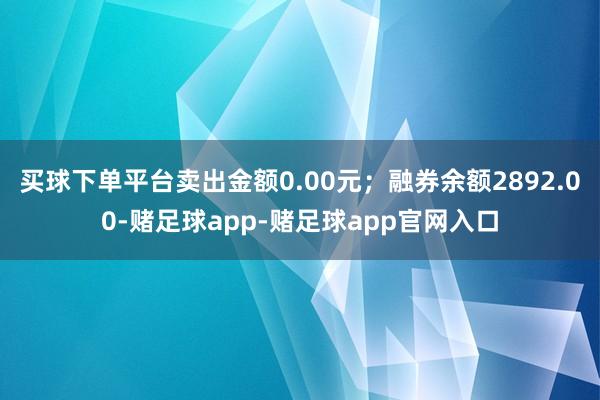 买球下单平台卖出金额0.00元；融券余额2892.00-赌足球app-赌足球app官网入口