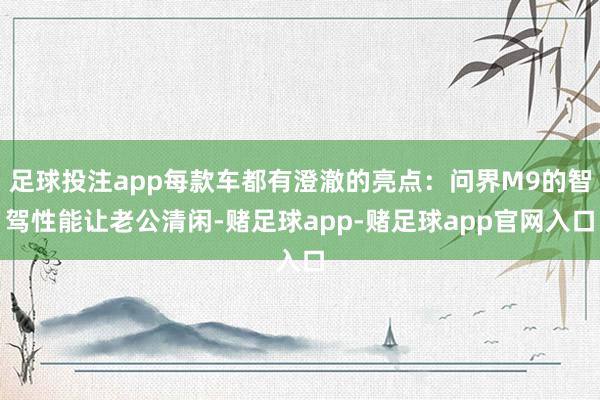 足球投注app每款车都有澄澈的亮点：问界M9的智驾性能让老公清闲-赌足球app-赌足球app官网入口